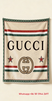 Gucci Vintage Emblem & Web Stripe Flannel Blanket throw blankets IMG_2635